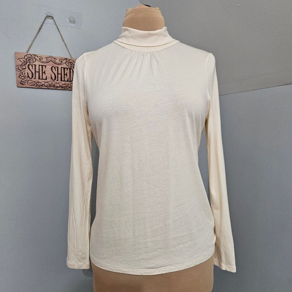Talbots Cream Turtleneck Long Sleeve Top Medium Women’s Rib Knit Soft Stretch - Picture 2 of 13